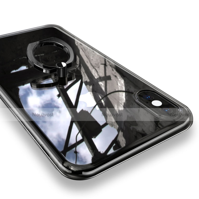 Ultra-thin Transparent TPU Soft Case with Finger Ring Stand V01 for Apple iPhone X Black