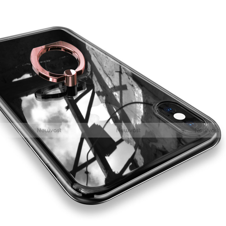 Ultra-thin Transparent TPU Soft Case with Finger Ring Stand V01 for Apple iPhone X Rose Gold