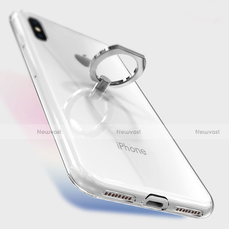 Ultra-thin Transparent TPU Soft Case with Finger Ring Stand V01 for Apple iPhone Xs