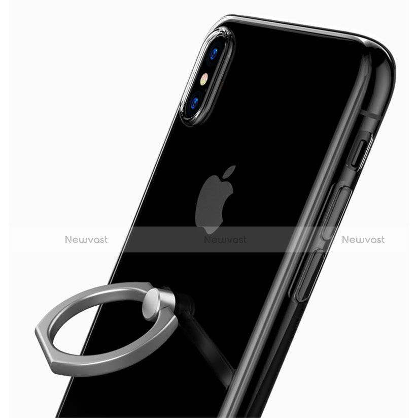 Ultra-thin Transparent TPU Soft Case with Finger Ring Stand V01 for Apple iPhone Xs Max