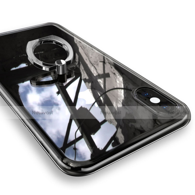 Ultra-thin Transparent TPU Soft Case with Finger Ring Stand V01 for Apple iPhone Xs Max Silver