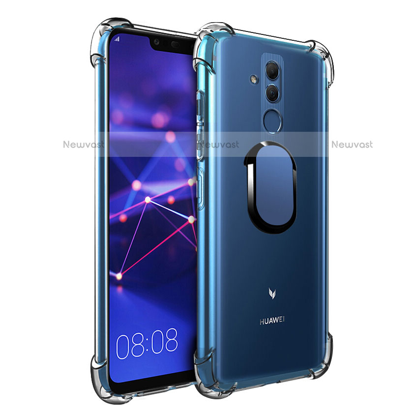 Ultra-thin Transparent TPU Soft Case with Magnetic Finger Ring Stand S01 for Huawei Maimang 7 Blue