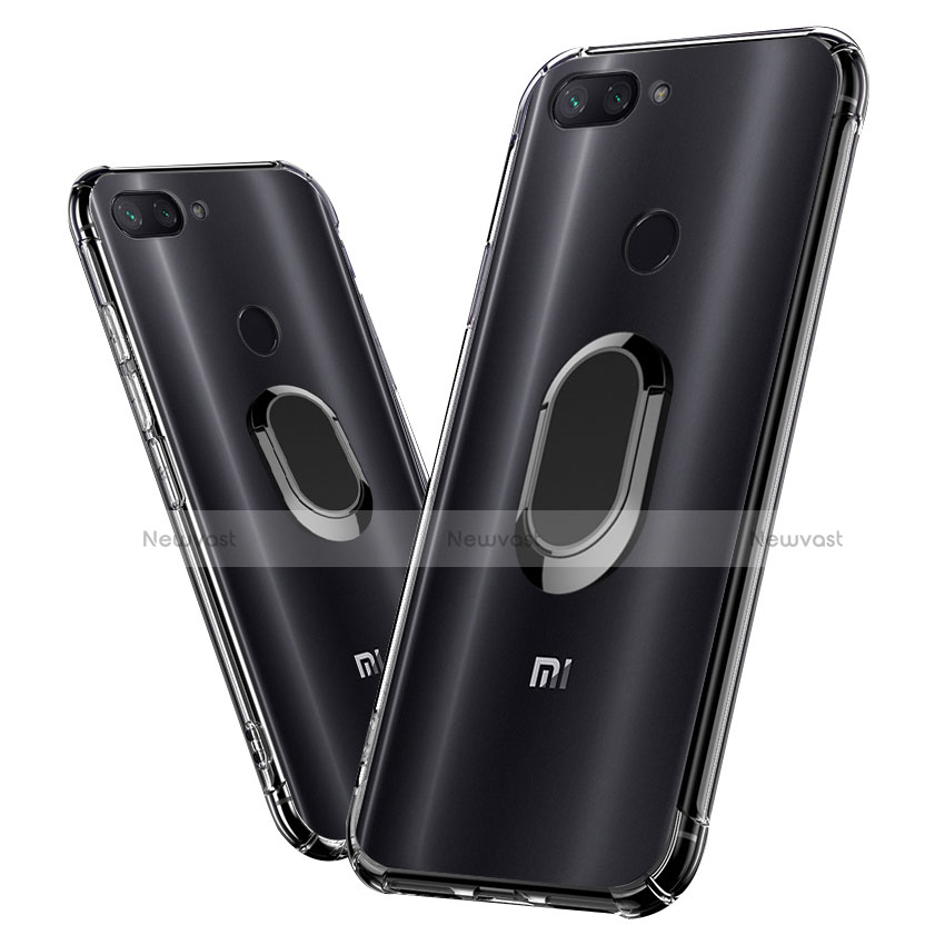 Ultra-thin Transparent TPU Soft Case with Magnetic Finger Ring Stand S01 for Xiaomi Mi 8 Lite