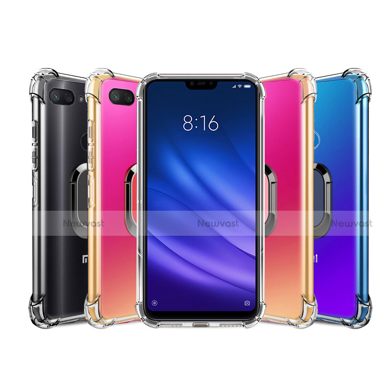 Ultra-thin Transparent TPU Soft Case with Magnetic Finger Ring Stand S01 for Xiaomi Mi 8 Lite