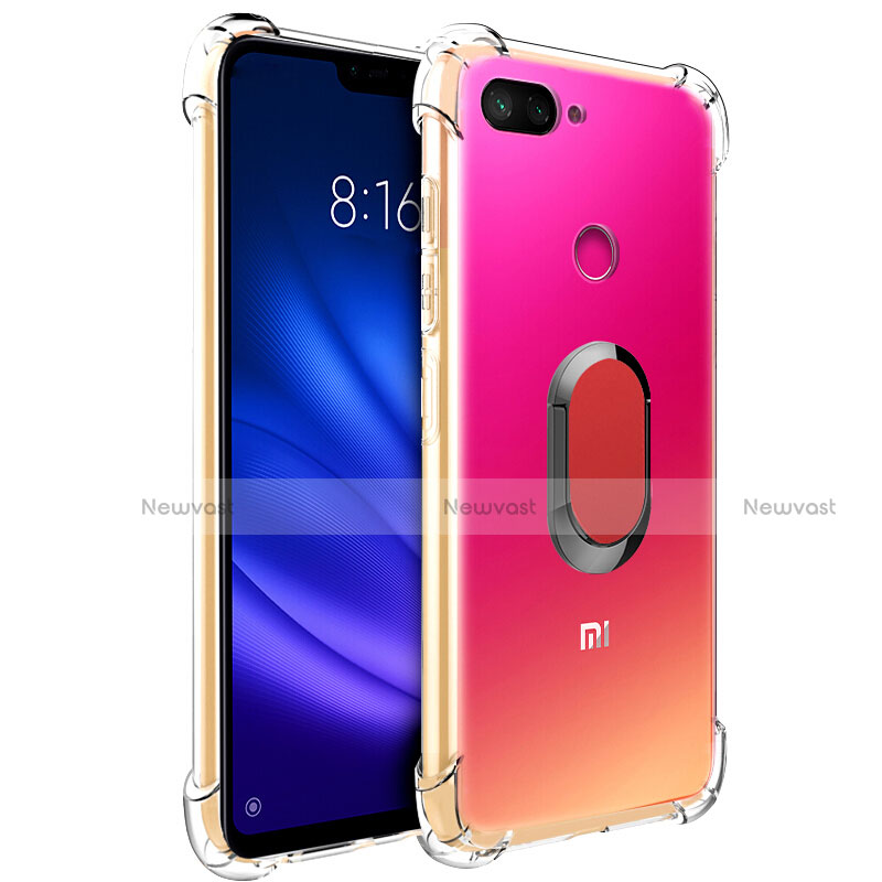 Ultra-thin Transparent TPU Soft Case with Magnetic Finger Ring Stand S01 for Xiaomi Mi 8 Lite Red