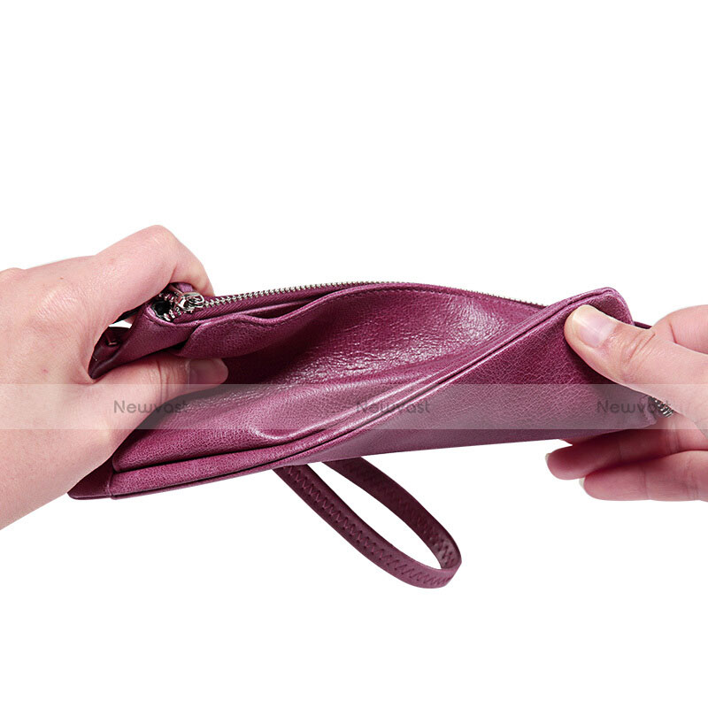 Universal Leather Wristlet Wallet Pouch Case Purple