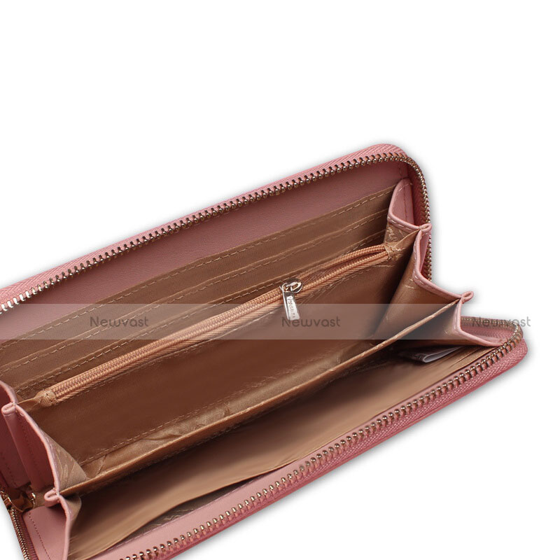 Universal Lichee Pattern Leather Wristlet Wallet Handbag Case H25 Pink