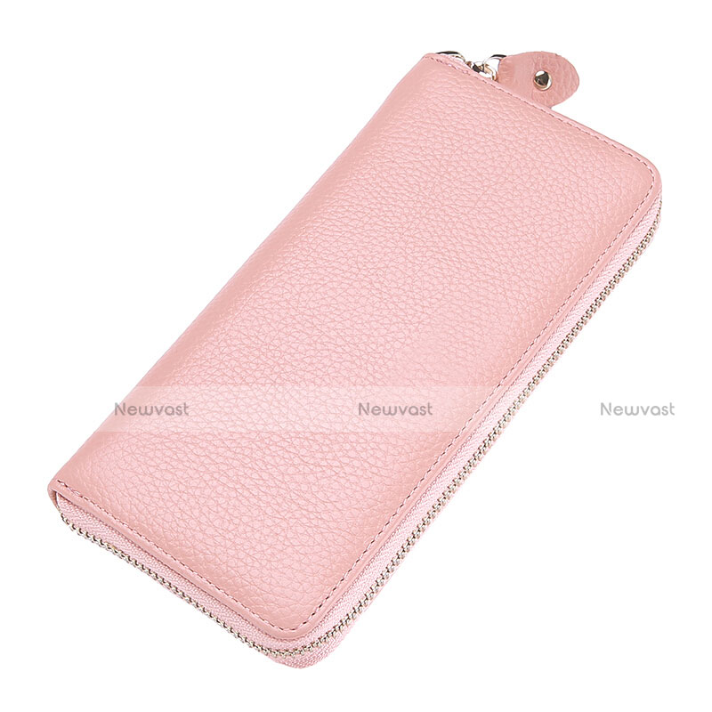 Universal Lichee Pattern Leather Wristlet Wallet Handbag Case Pink