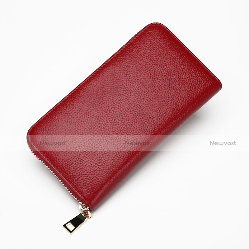 Universal Lichee Pattern Leather Wristlet Wallet Handbag Case Red