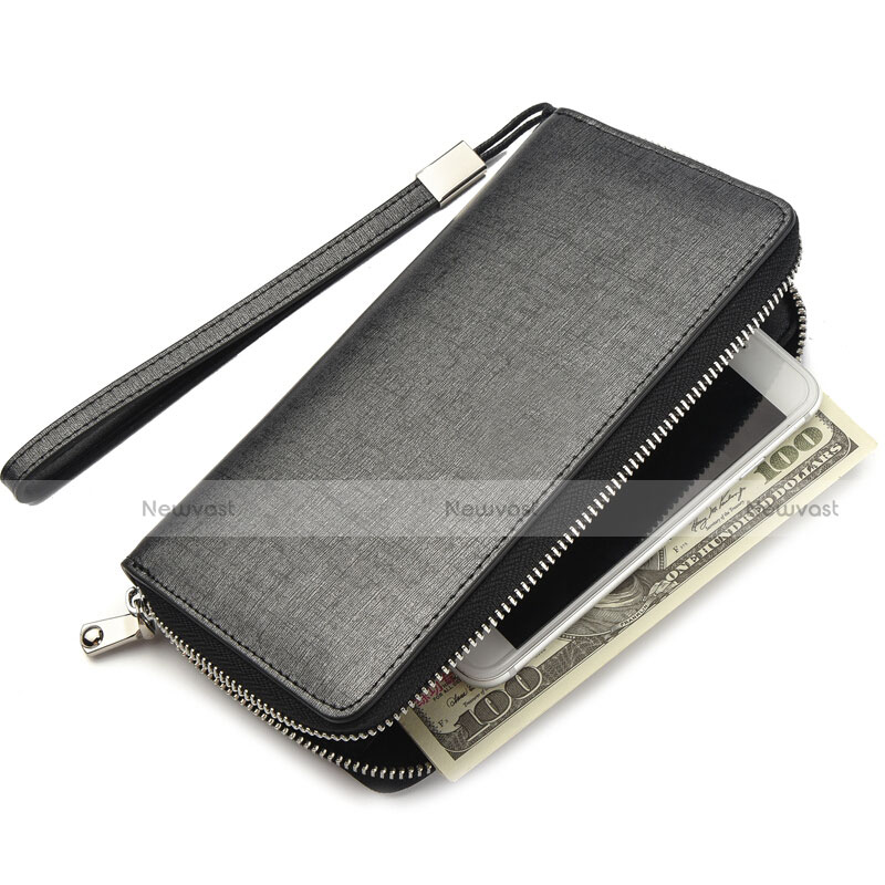 Universal Silkworm Leather Wristlet Wallet Handbag Case H04 Gray