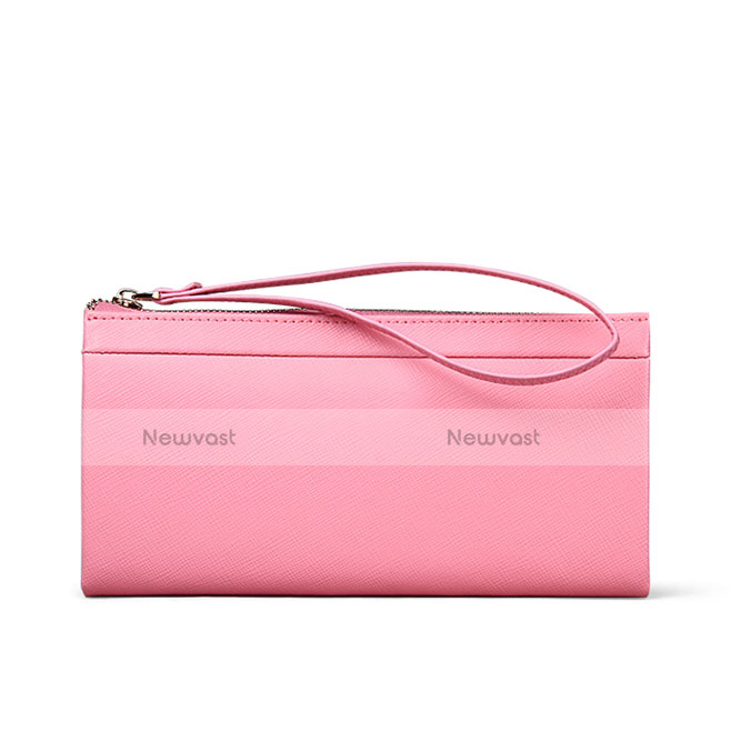 Universal Silkworm Leather Wristlet Wallet Handbag Case Pink