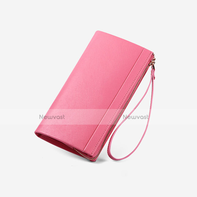 Universal Silkworm Leather Wristlet Wallet Handbag Case Pink