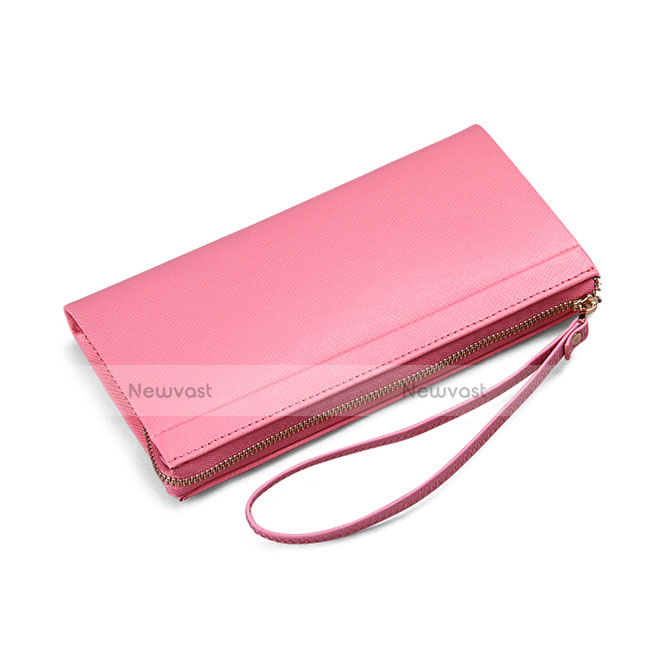 Universal Silkworm Leather Wristlet Wallet Handbag Case Pink