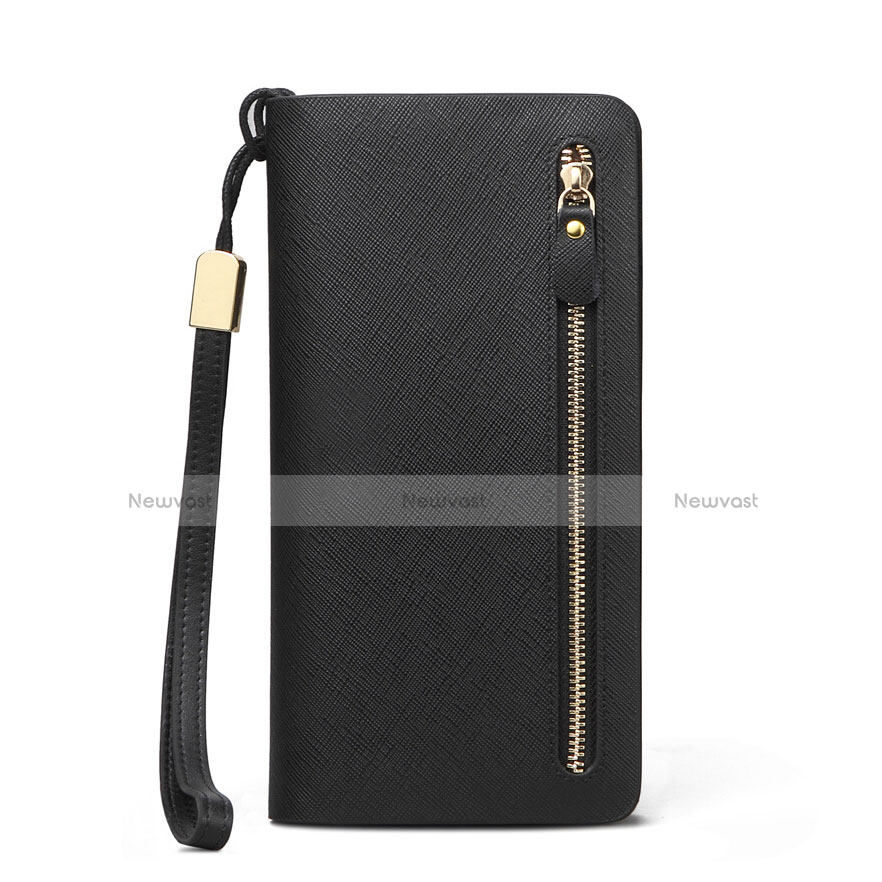 Universal Silkworm Leather Wristlet Wallet Handbag Case T01 Black