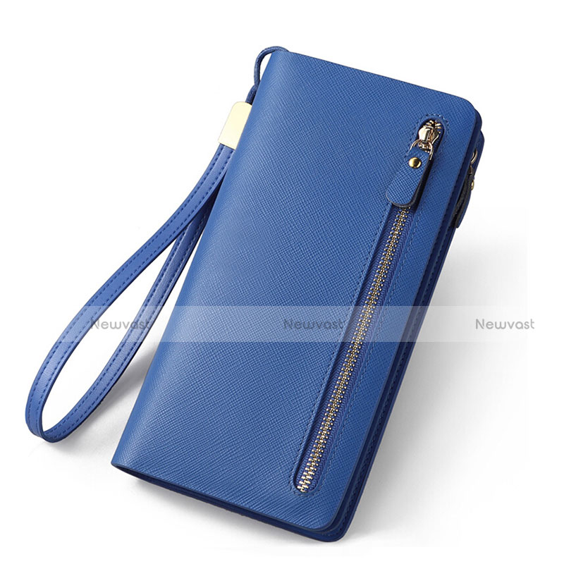 Universal Silkworm Leather Wristlet Wallet Handbag Case T01 Blue