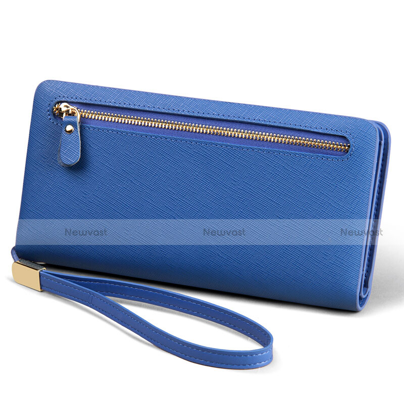 Universal Silkworm Leather Wristlet Wallet Handbag Case T01 Blue