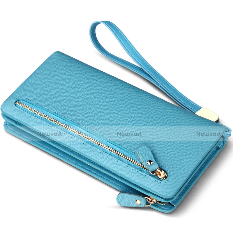 Universal Silkworm Leather Wristlet Wallet Handbag Case T01 Sky Blue
