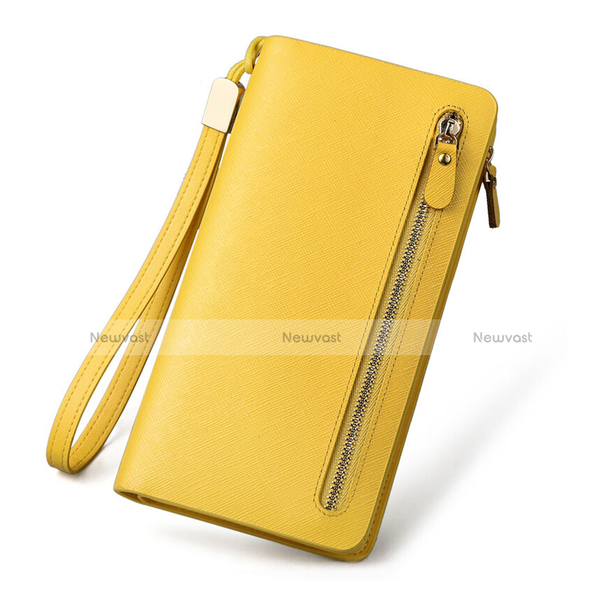 Universal Silkworm Leather Wristlet Wallet Handbag Case T01 Yellow