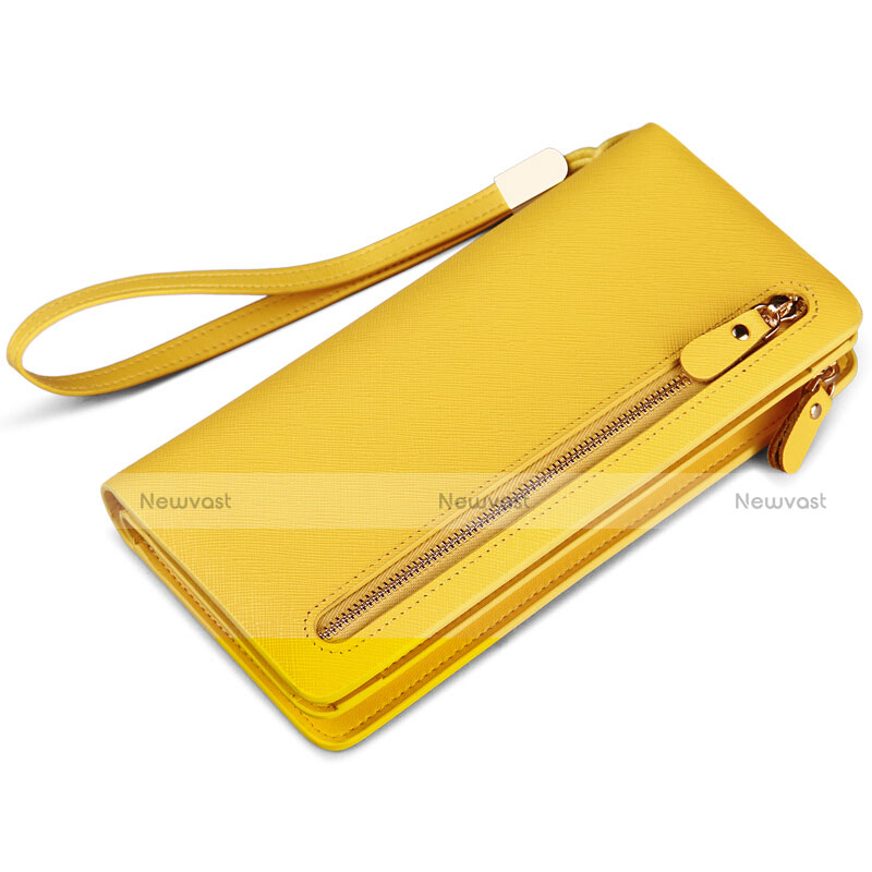 Universal Silkworm Leather Wristlet Wallet Handbag Case T01 Yellow