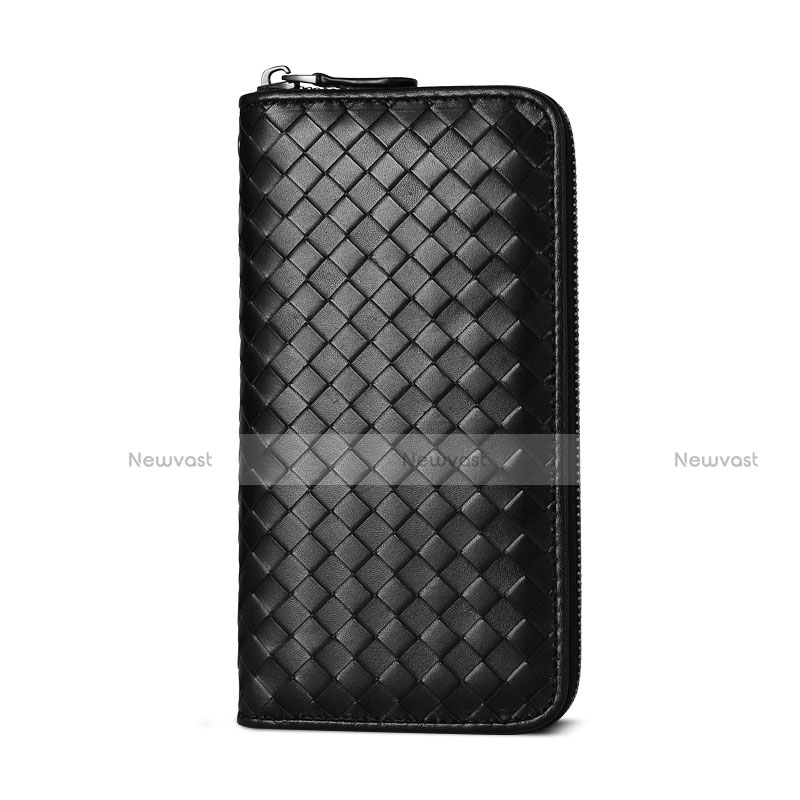 Universal Woven Pattern Leather Wristlet Wallet Handbag Case Black